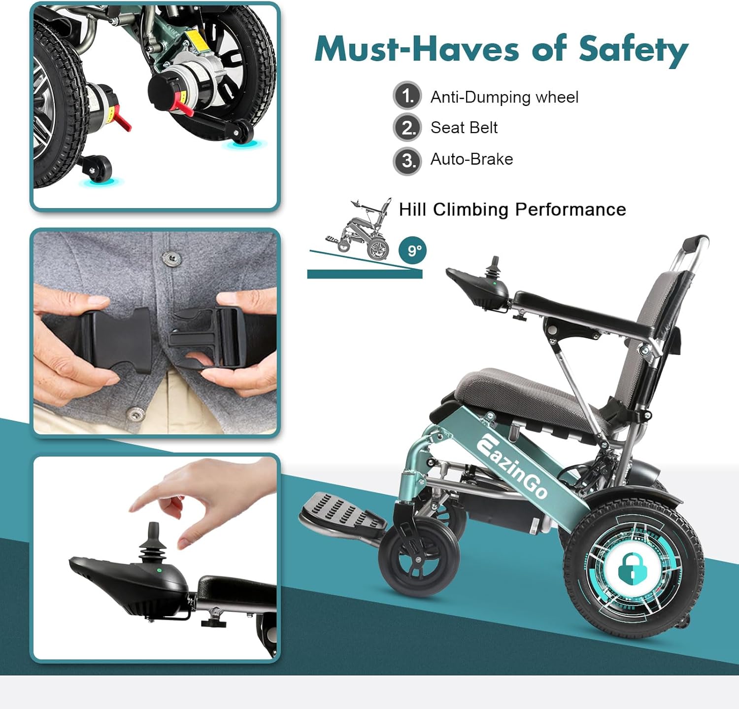 Electric Wheelchair with Cooling Gel Seat Cushion and LED Light X957