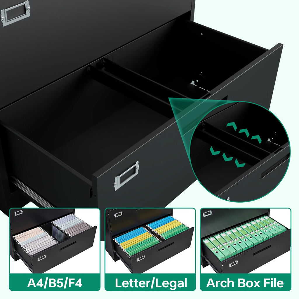 Black Metal 5 Drawer Lateral File Cabinet L7000