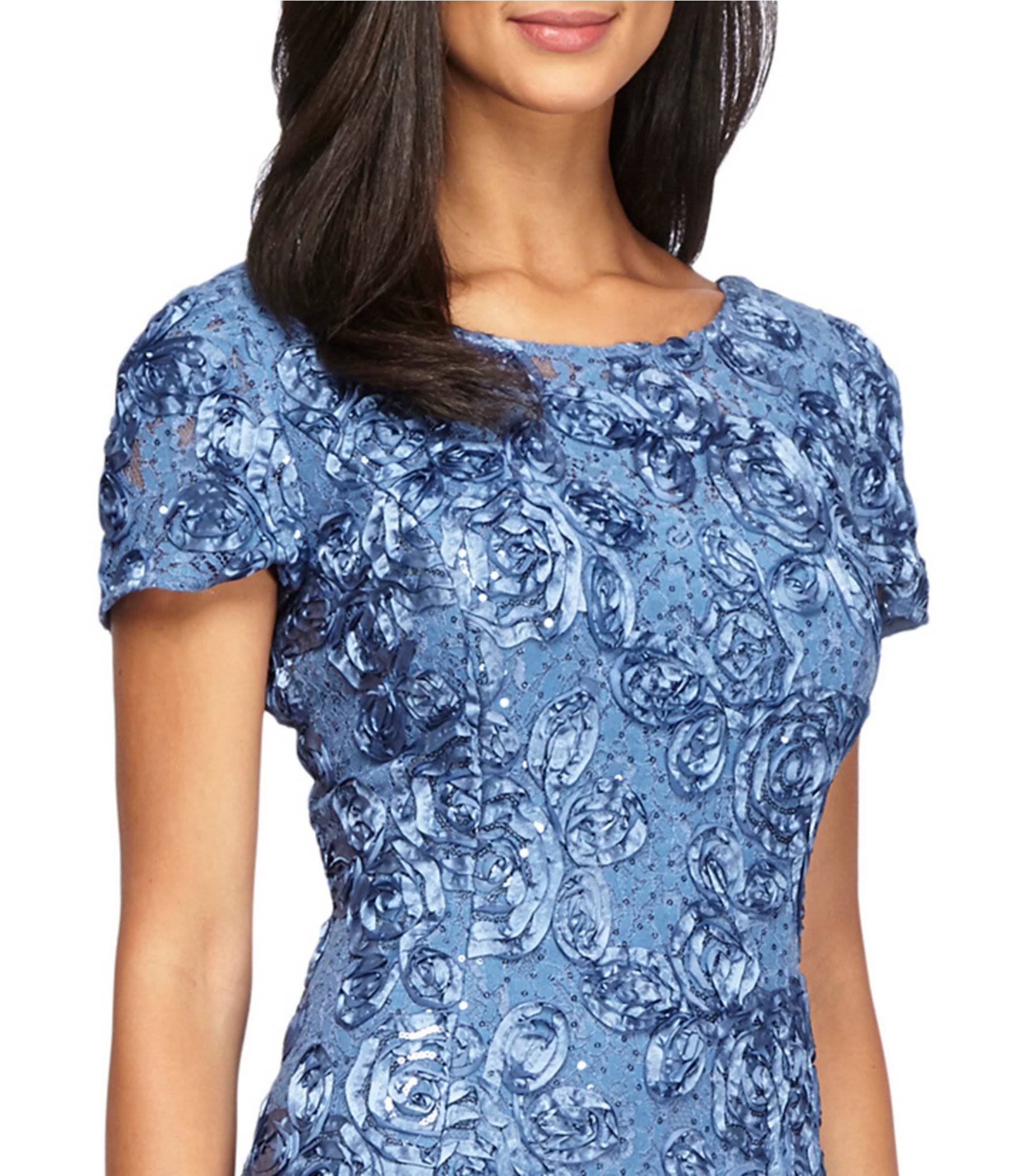 Navy Petite Lace A-Line Gown T747612