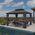 Grey 10' x 12' Hardtop Galvanized Steel Double Roof Gazebo R44908