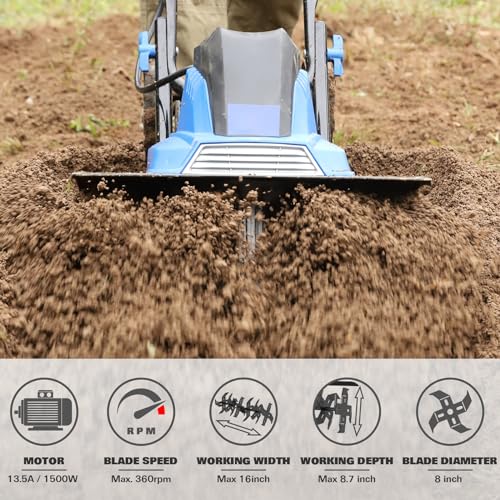 16 inch 13.5 Amp Corded Electric Tiller Cultivator with Foldable Handle R7770