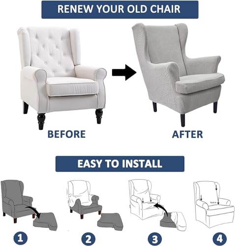 Waterproof Stretch Wingback Chair Slipcovers 2 Pieces D649162
