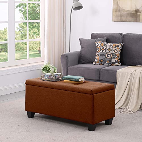 Dark Blue Linen Storage Ottoman Bench D200