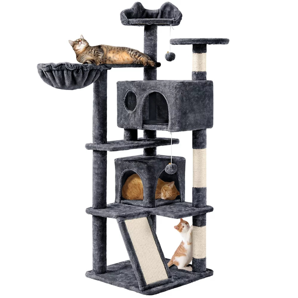 54" Double Condo Cat Tree with Scratching Post Tower, Dark Gray M842