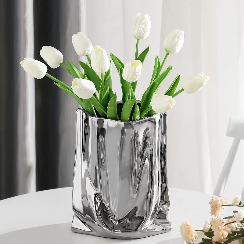 Sliver Ceramic Vase 7.9 Inch Tall Flower Vase P709291
