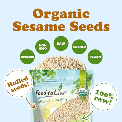 Organic Hulled Sesame Seeds, 1 Pound, Whole Raw White Sesame Seeds, Non-GMO, Kosher, Vegan, Unroasted L99973