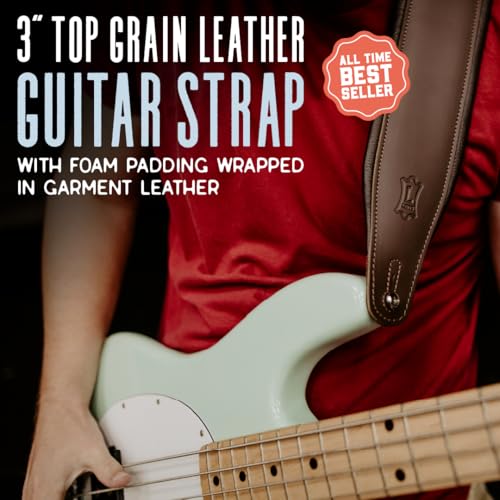 Black 3" Wide Leather Guitar Strap with Foam Padding T793838