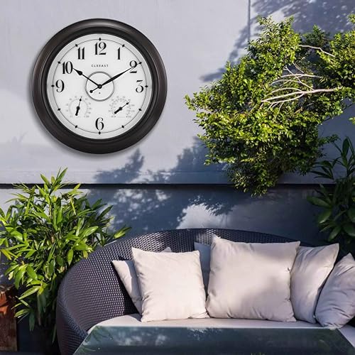 Illuminated Outdoor Clocks Waterproof 18 inch with Smart Sensor, Large Outdoor Clock with Thermometer & Hygrometer, Oil Rubbed Bronze Black H7723