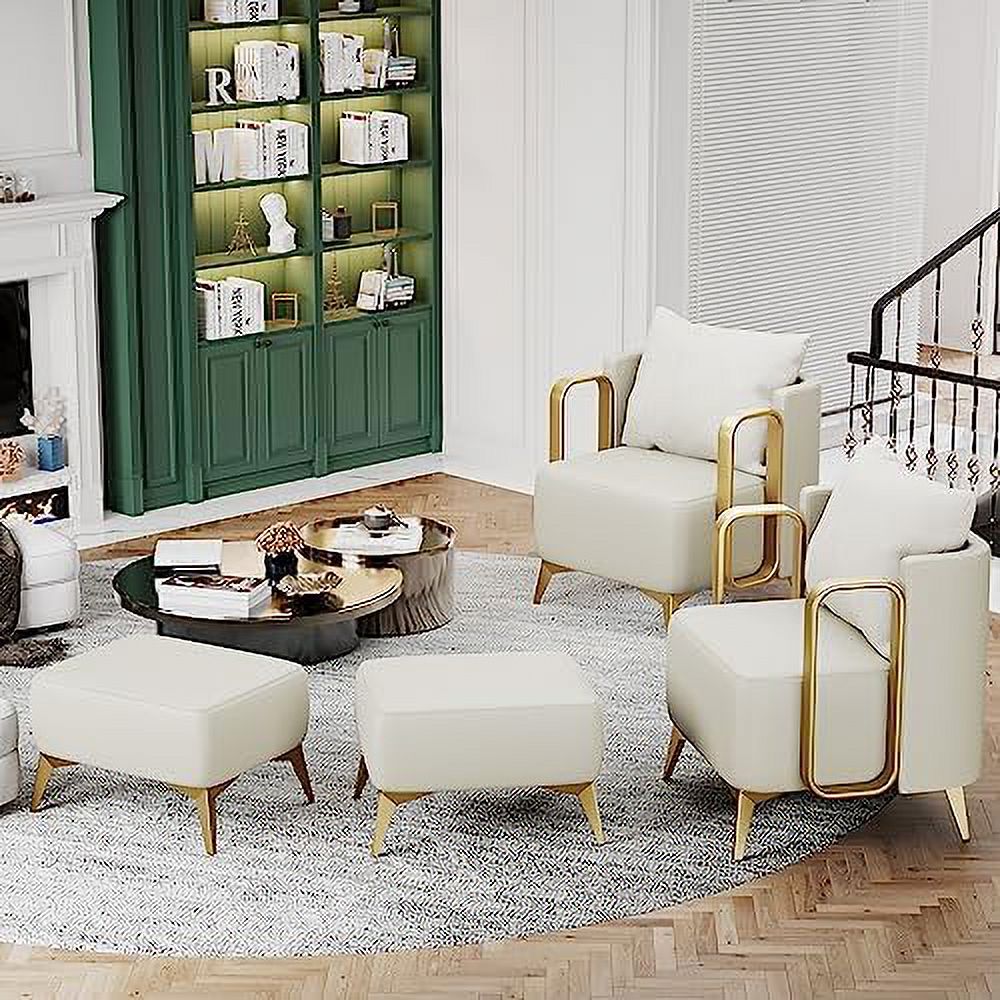 Accent Chair with Ottoman Faux Leather Single Sofa Armchair with Golden Metal Legs D434071
