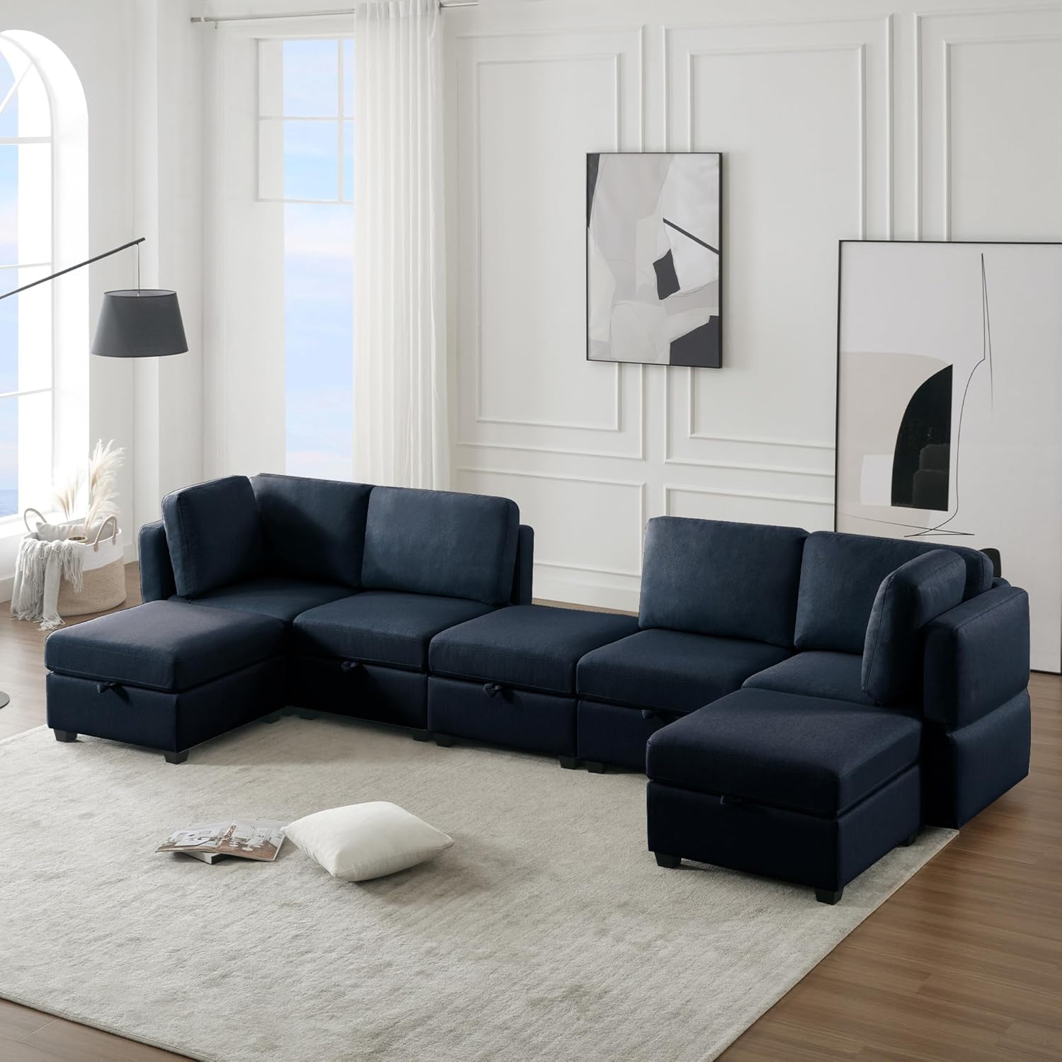 Blue Modular Sectional Sofa with Ottoman P502524