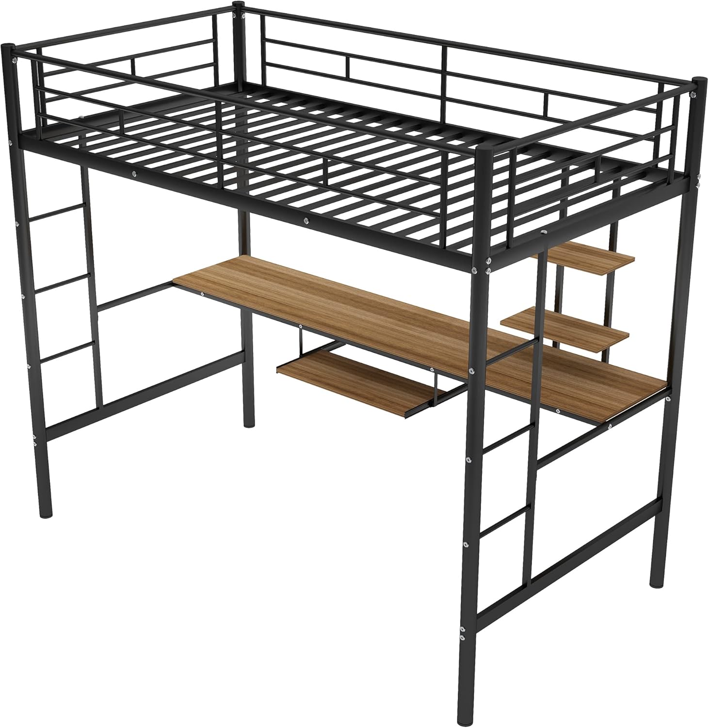 Twin Metal Loft Bed with Desk and Storage Shelf Z83224