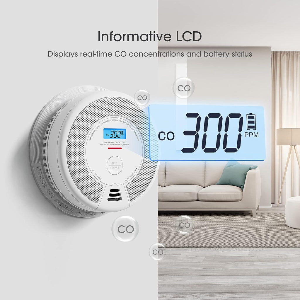 Wireless Interconnected Combination Smoke and Carbon Monoxide Detector with LCD Display, 10-Year Battery, Pack of 3 N135