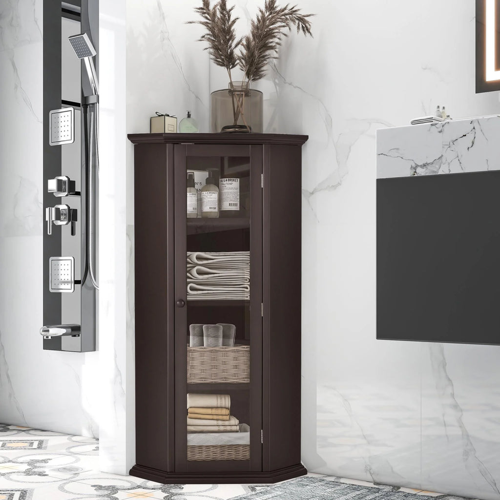 Freestanding Bathroom Cabinet with Glass Door, MDF Board with Painted Finish J983