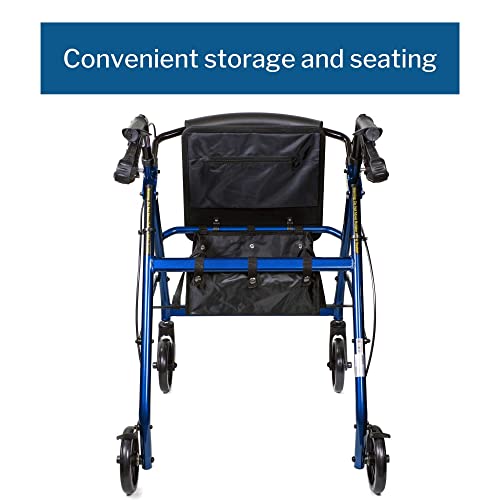 Red Lightweight Aluminum Rollator Walker with Seat and Wheels, 300 lbs Weight Capacity J222