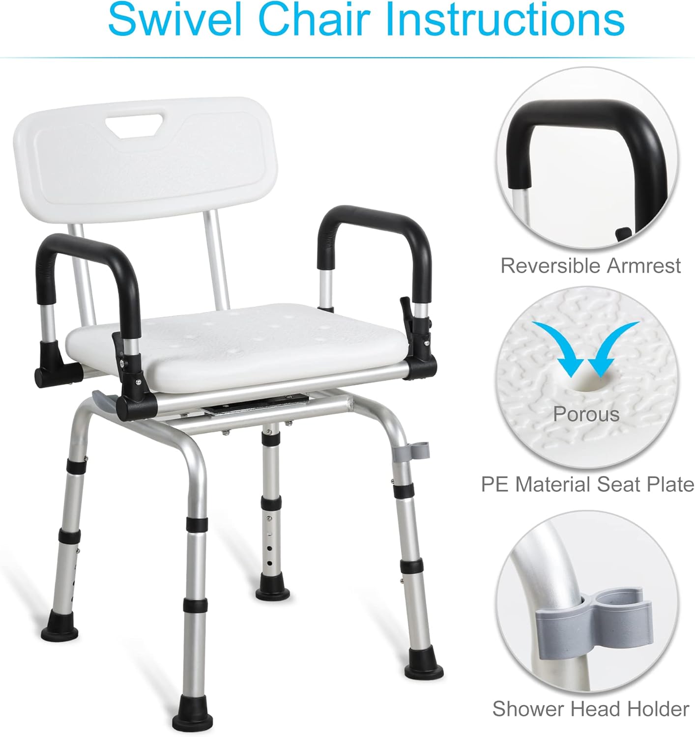 Swivel Shower Chair with Arms and Back Adjustable Bath Chair N722389
