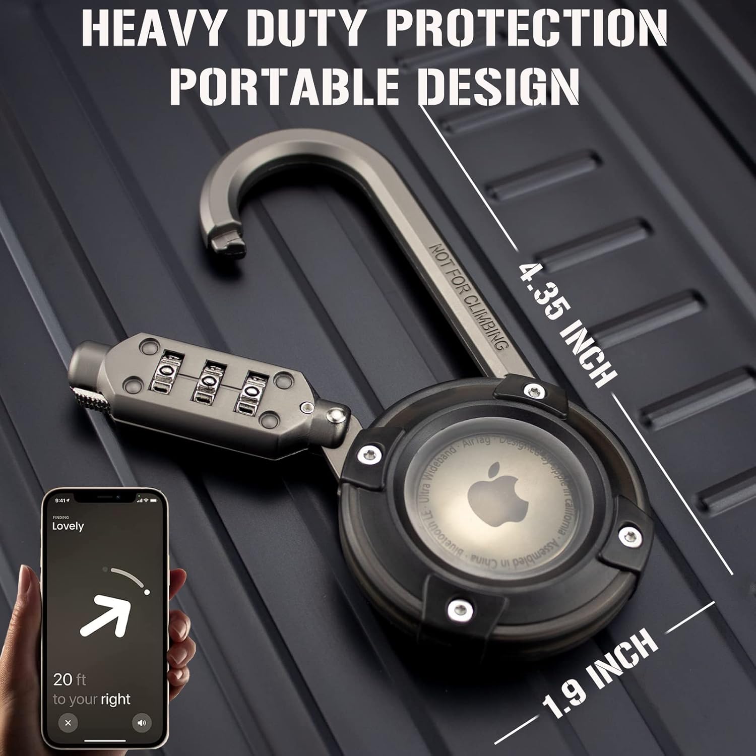 Airtag Holder with 3-Digit Combination Lock and Metal Carabiner N37027