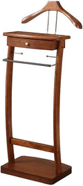 Solid Wood Suit Rack with Pants Bracket, Metal Valet Stand with Heavy Base, Wooden Clothes Valet with Tie Holder G1920