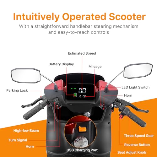 Red Heavy-Duty 4 Wheel Mobility Scooter 500lbs Capacity 1000W X26637