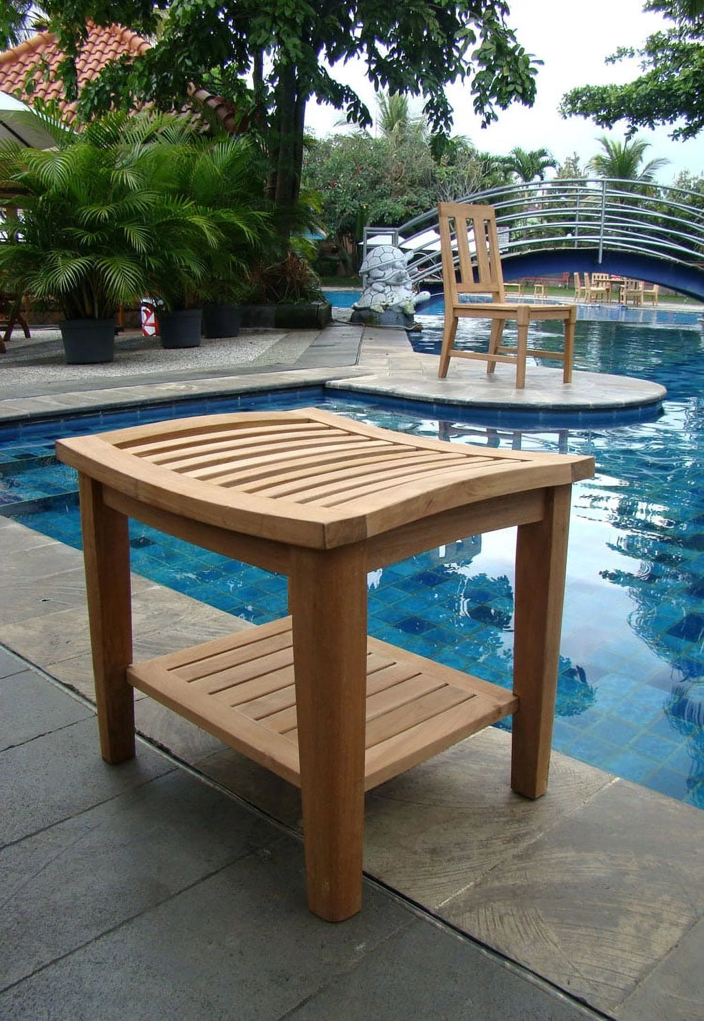 Teak Wood Shower Stool Bench with Shelf V385