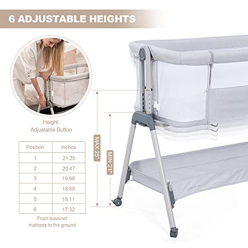 Pink Baby Bassinet Bedside Sleeper with Wheels K7311