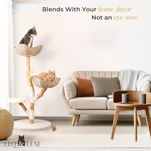 Solid Wood Cat Tree with Scratching Post and Bed N41828
