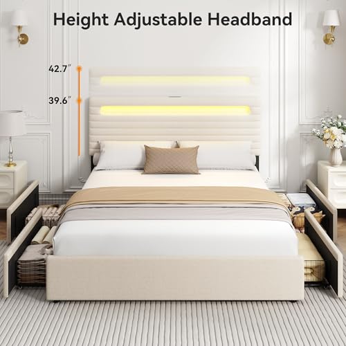 Beige Queen Bed Frame with 4 Storage Drawers B897