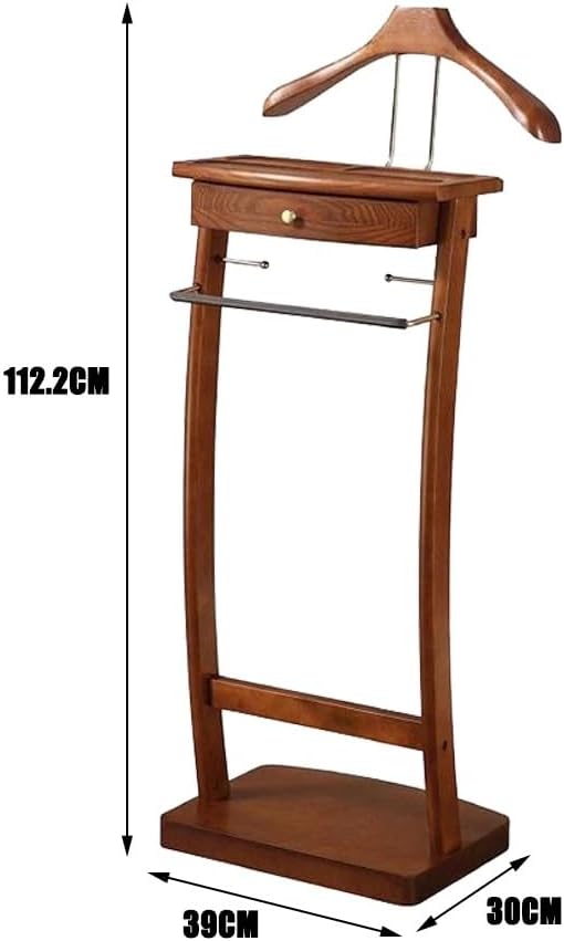 Solid Wood Suit Rack with Pants Bracket, Metal Valet Stand with Heavy Base, Wooden Clothes Valet with Tie Holder G1920
