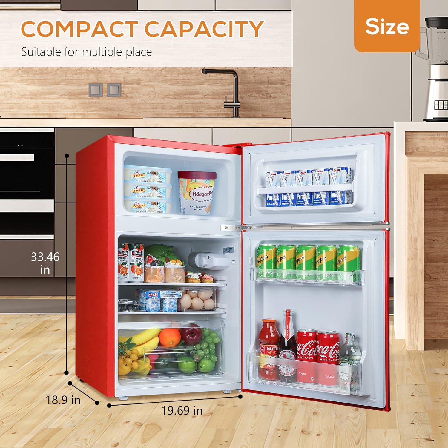 Compact Mini Refrigerator Separate Freezer, 3.1 cu ft Double 2-Door Retro Stainless Steel S39996