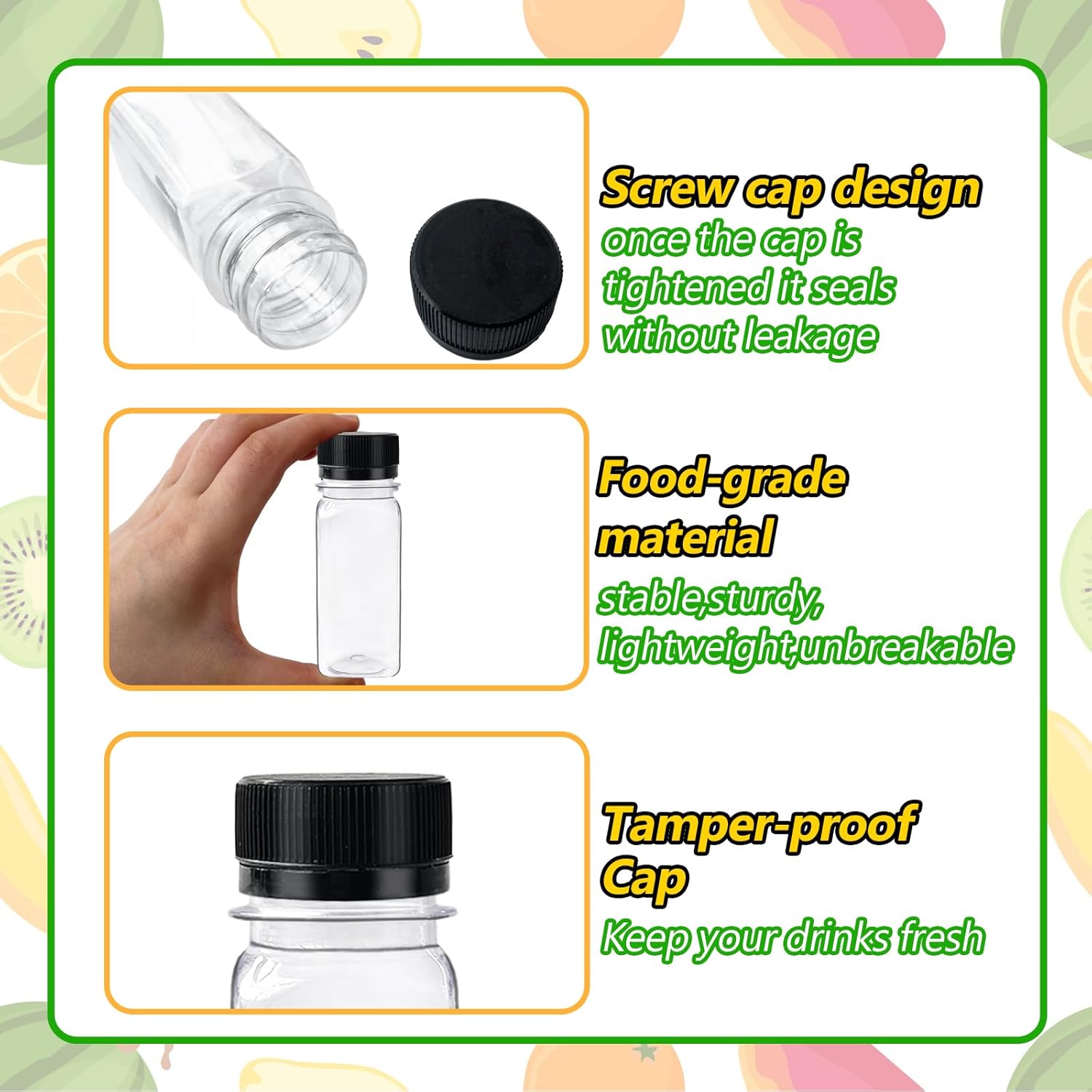 30PCS 2oz Clear Plastic Shot Bottles with Caps C585210