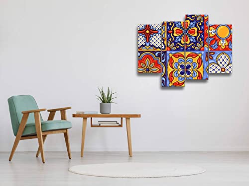 Talavera Handcrafted Ceramic Tile Canvas Wall Art Framed 4 Panel Q78966