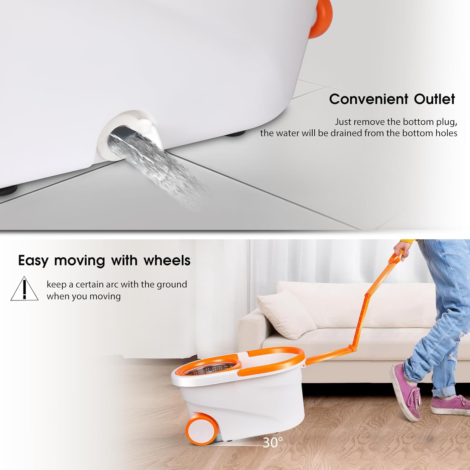 Spin Mop & Bucket with Wringer Set, 7 Microfiber Mop Refills, 57" Extended Handle J71671