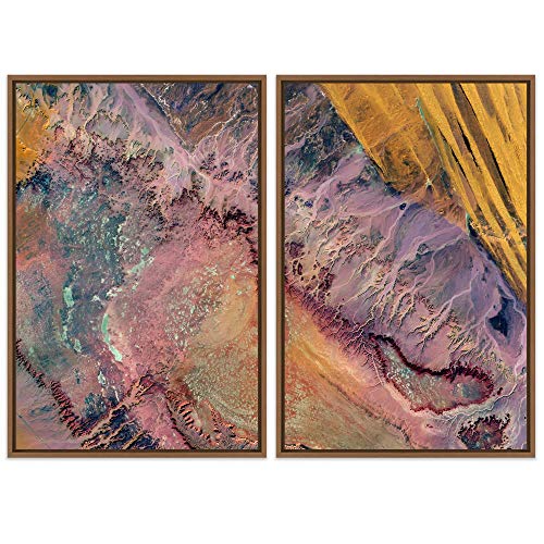 2 Piece Framed Canvas Wall Art Neon Turquoise Sand 16"x24"x2 Panels E734537