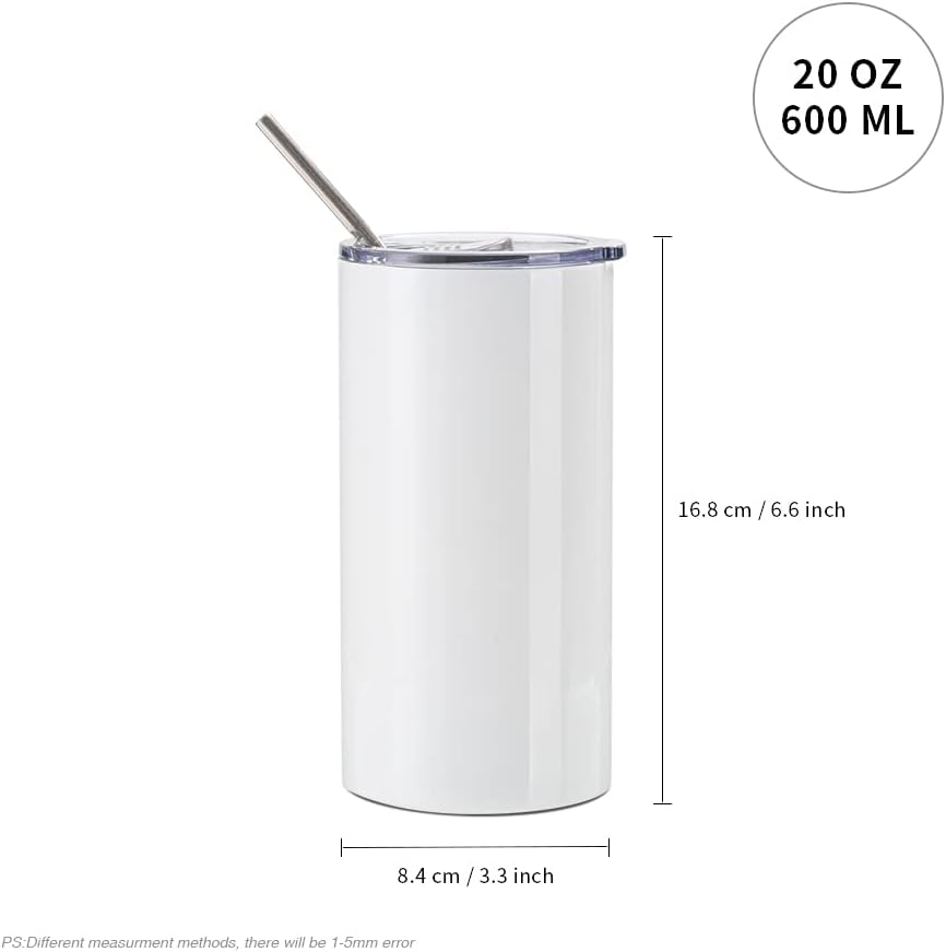 20 OZ White Stainless Steel Tumbler Cups with Lid and Metal Straw 4 Pack N62645