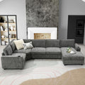 Dark Gray Chenille 6-Seat Sectional Sofa with Cup Holders T597872