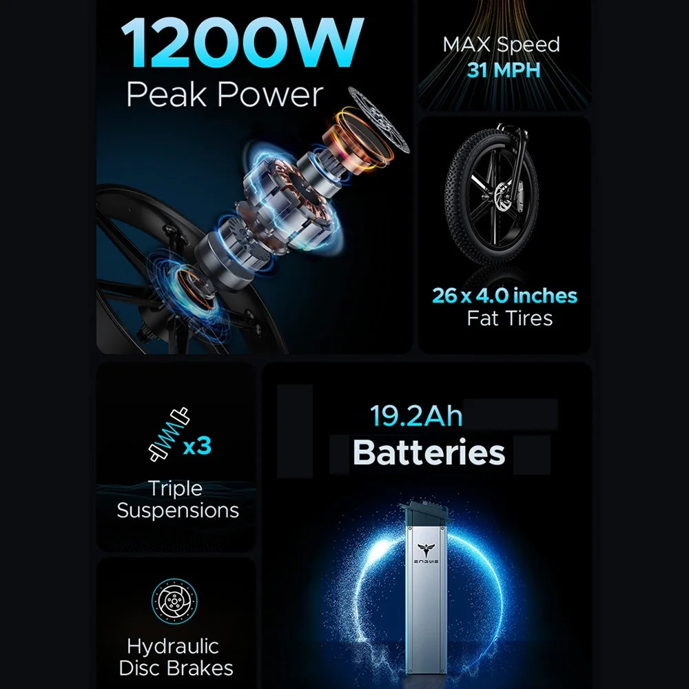 26in 48v 19.2ah 1000w Fat Tire Electric Bike I323784