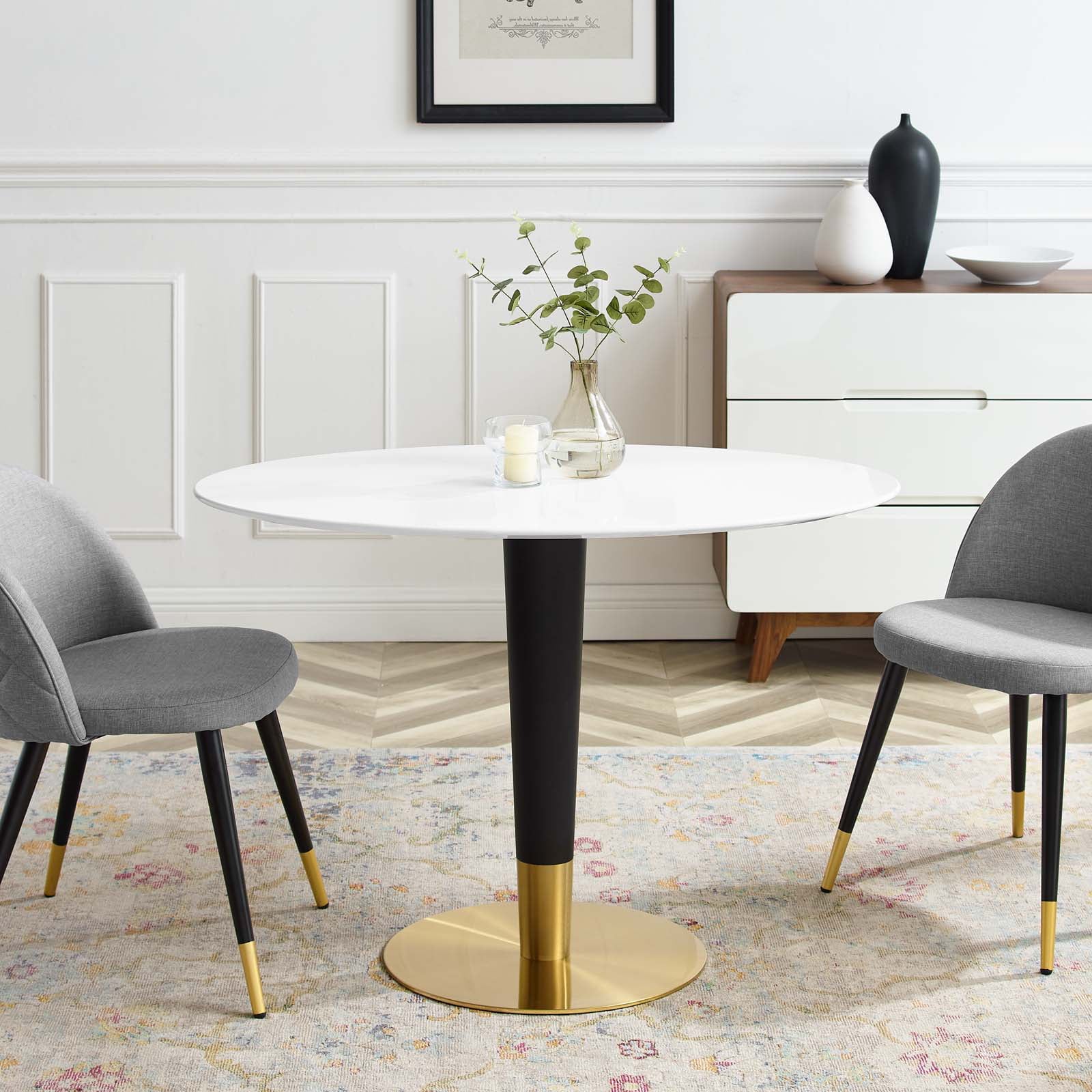 Oval Wood Metal Gold White Dining Table N403381