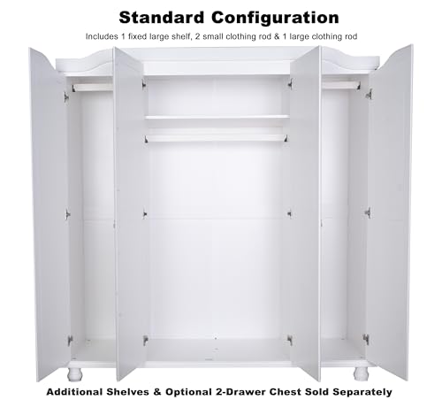 100% Solid Wood 4-Door Wardrobe Armoire with Mirrored Doors, Mocha R4259