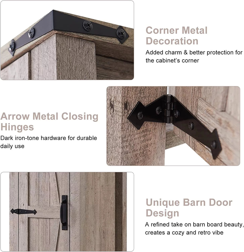 Light Rustic Oak Kitchen Pantry Storage Cabinet with Barn Door and Hanging Rod Y50347
