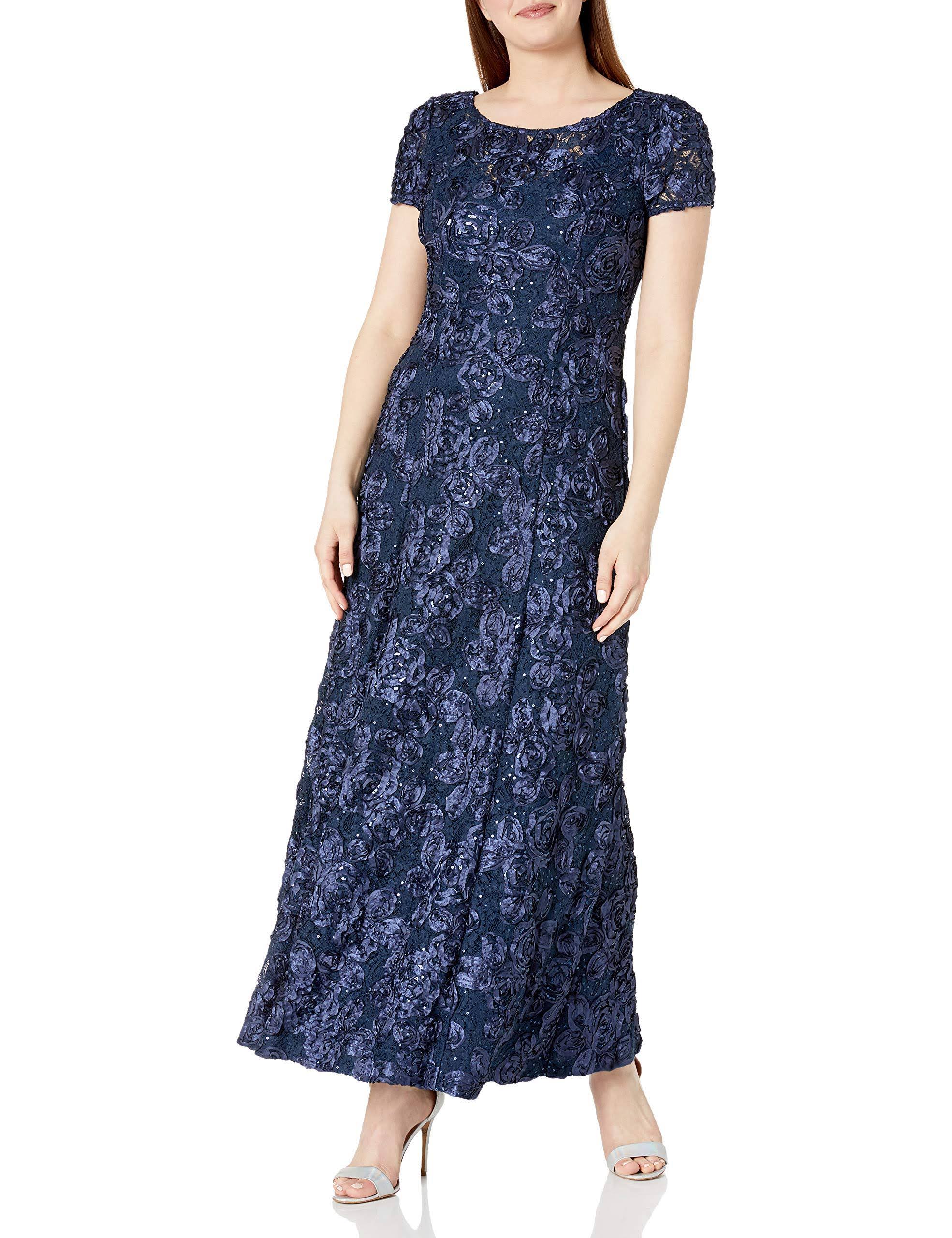Navy Petite Lace A-Line Gown T747612