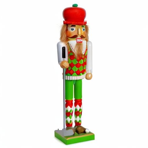 Red and Green Wooden Golf Player Nutcracker 15" E88379