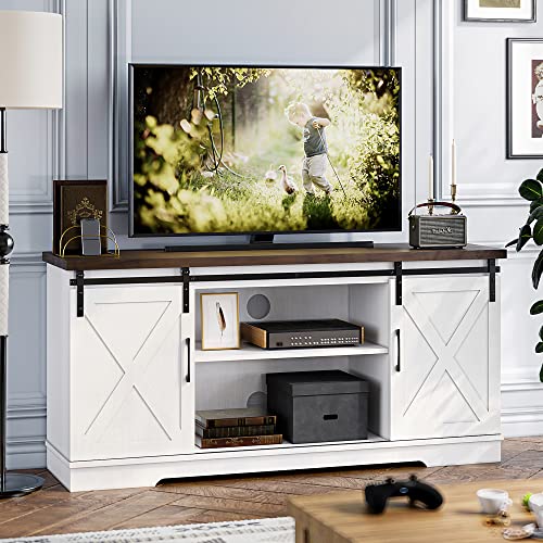 White Tall TV Stand with Storage and Shelves I510349