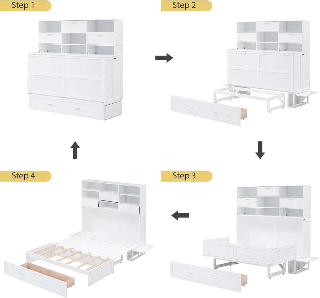 Queen Size Murphy Bed with Bookcase and Drawer A77152