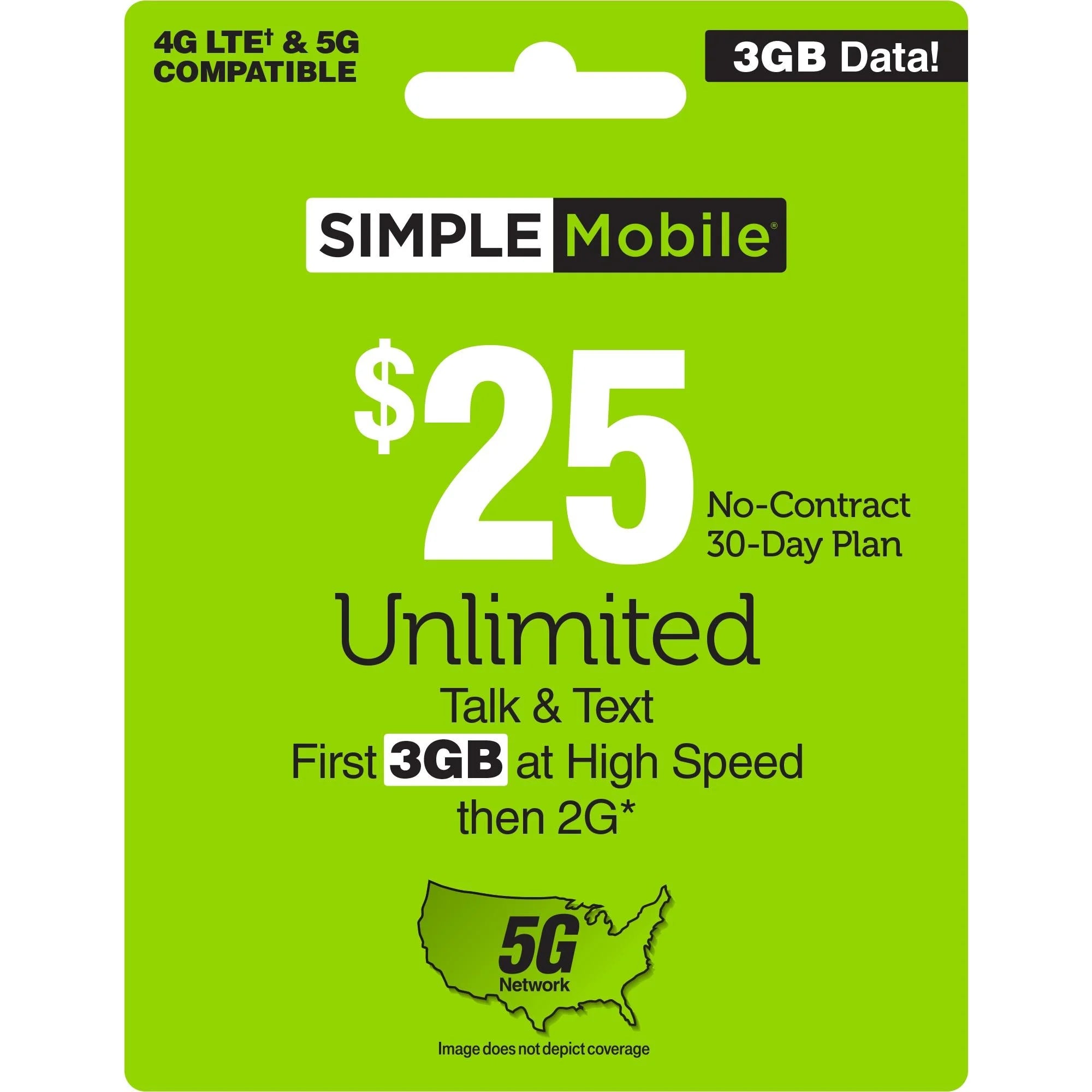 $25 Unlimited Talk & Text 30-Day Prepaid Plan (3GB at high speeds) Q23817
