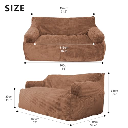 Brown Twin Size Foam Filling Bean Bag Sofa with Removable Cover L39363