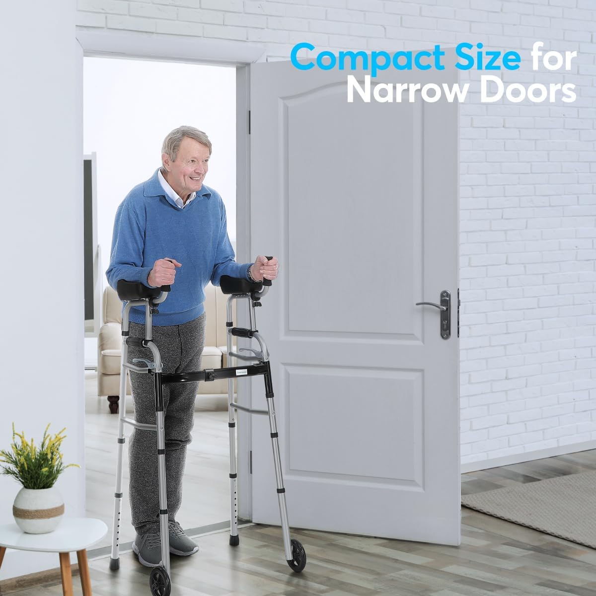 Folding Walker with 5’’ Wheels and Removable Padded Armrests Q407135