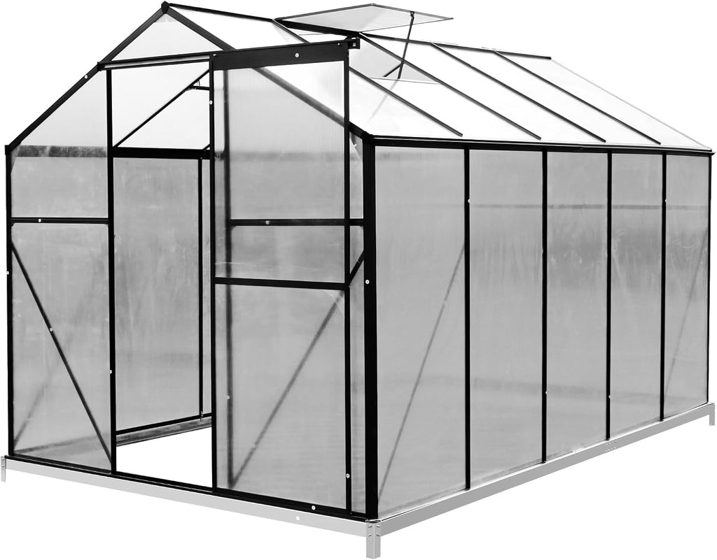10x6 FT Polycarbonate Greenhouses with Sliding Door and Adjustable Vent Window, Black Q3784