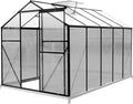 10x6 FT Polycarbonate Greenhouses with Sliding Door and Adjustable Vent Window, Black Q3784