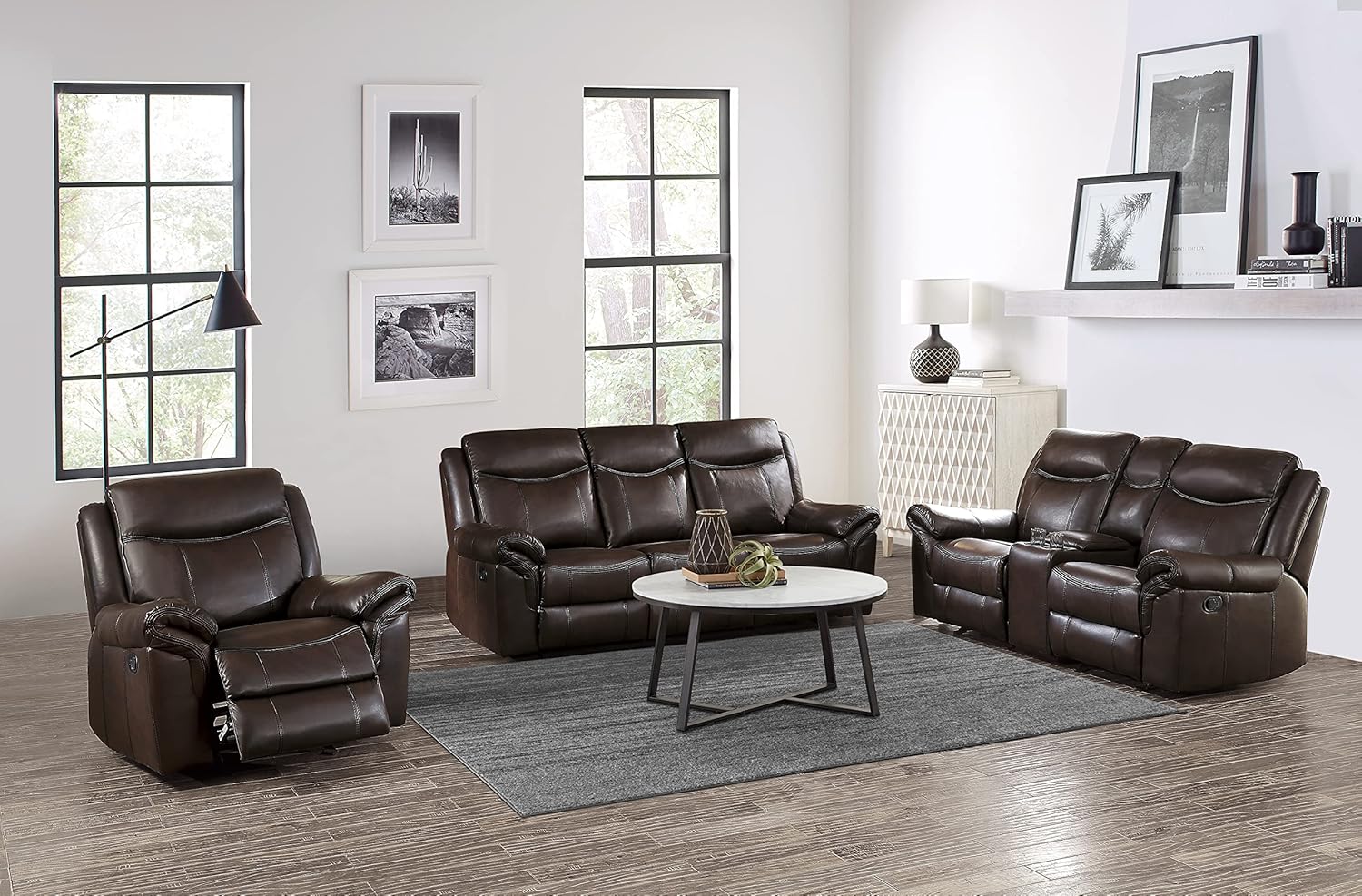 3-Piece Dark Brown Manual Reclining Sofa Set S218
