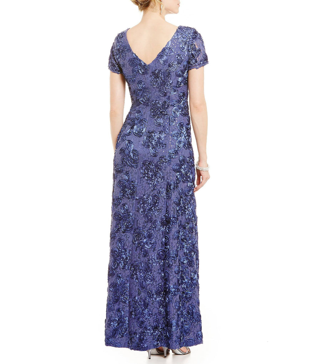 Navy Petite Lace A-Line Gown T747612