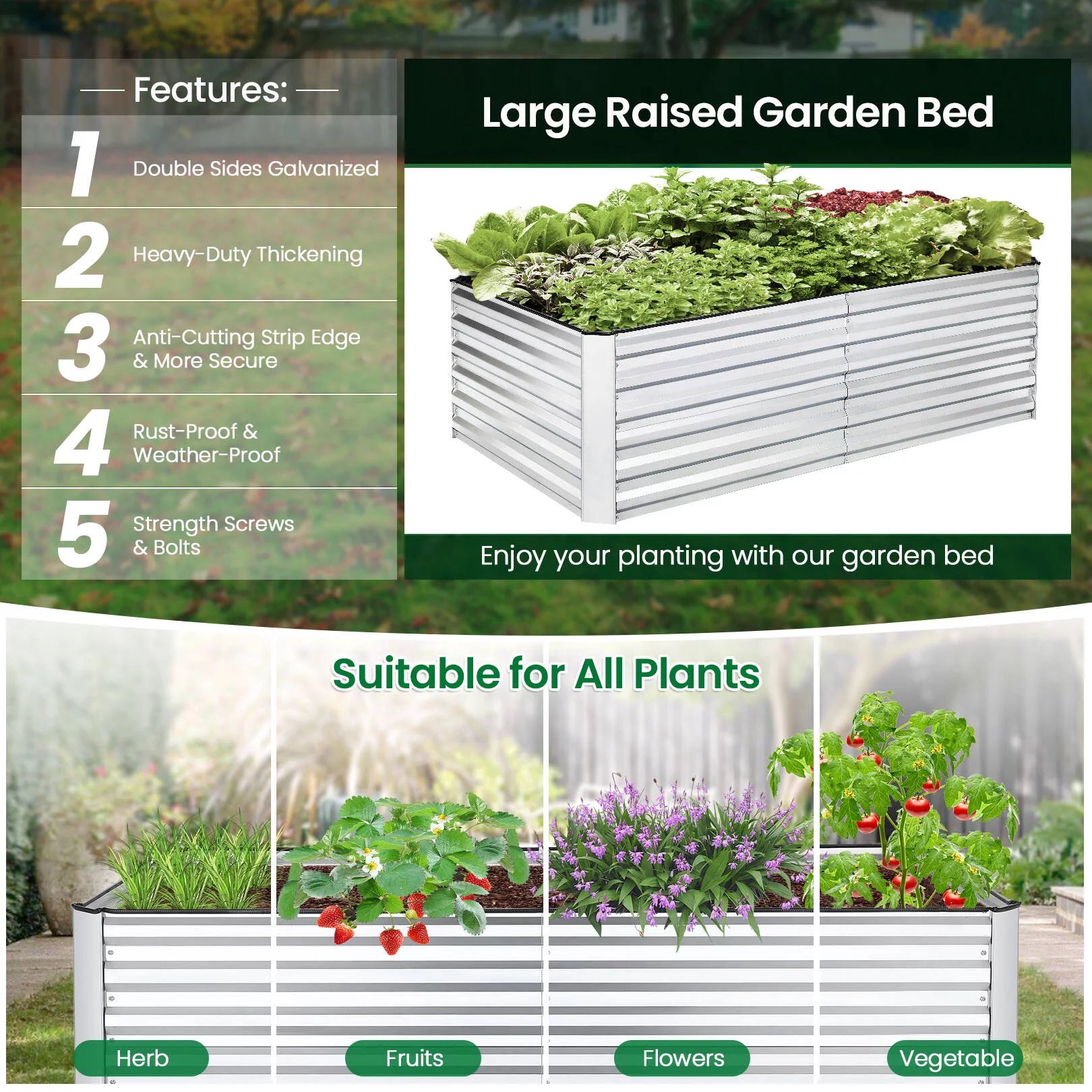 Galvanized Raised Garden Beds 6ftx3ftx2ft Large Metal Planter Box N896